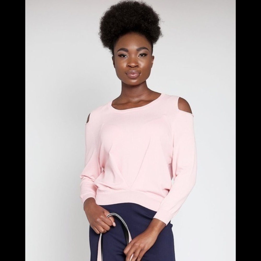 NWT Patrizia Luca ColdShoulder Pleat Front Sweater